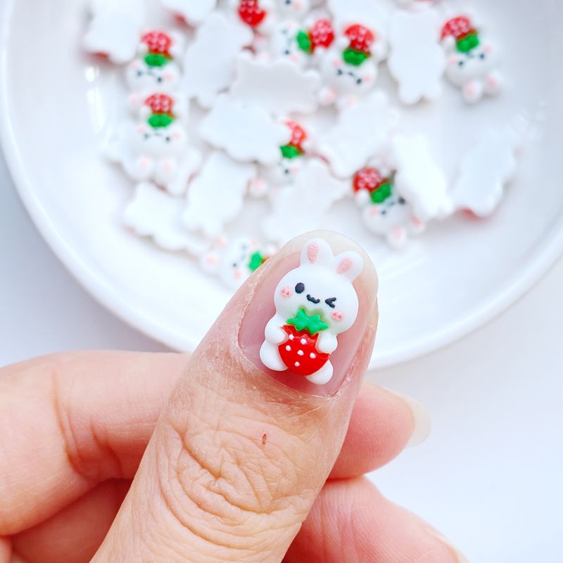 Kawaii Strawberry Bunny Nail Charm