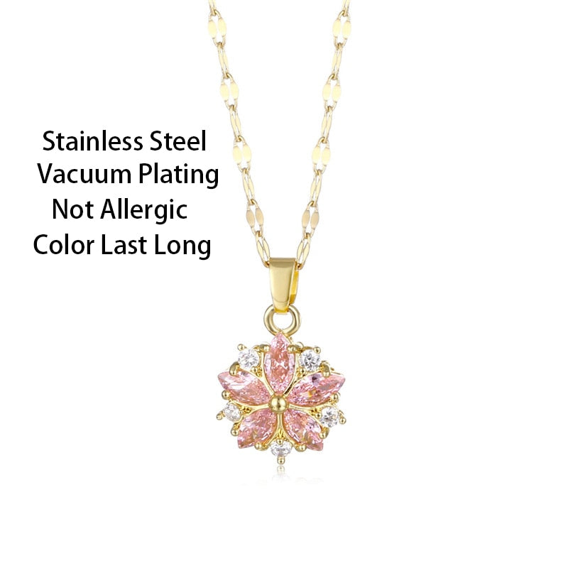 Kawaii Crystal Cherry Blossom Pendant Necklace
