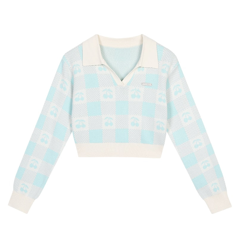 Gingham Cherry Collared Sweater