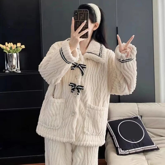 Kawaii White & Black Pajamas with woman taking selfie while standing up