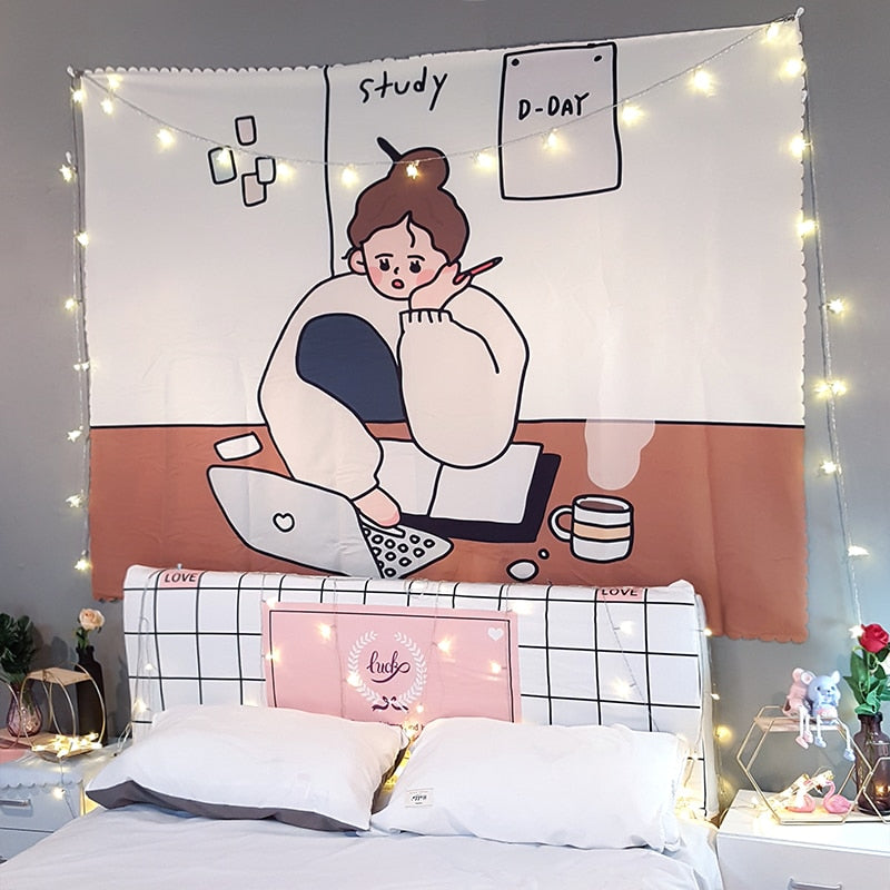 Kawaii Girl Wall Tapestry