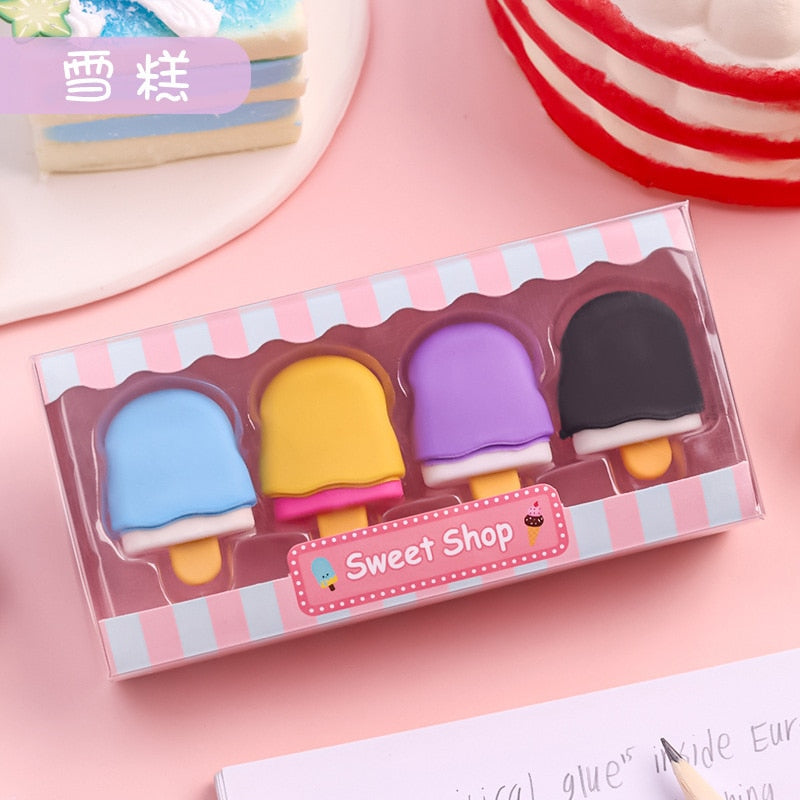 Kawaii Yummy Ice Cream Erasers Set
