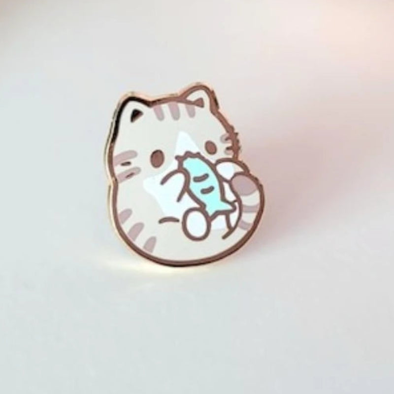 White, Brown and Blue Cute Tiny Cat Enamel Pins