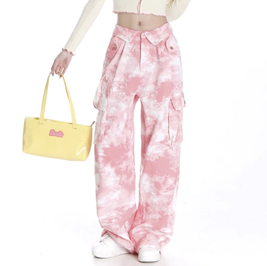 Kawaii Pastel Camouflage Cargo Pants in Pink