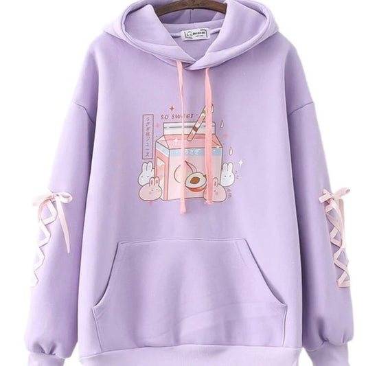 Kawaii Purple Peach Milk Bunnies Hoodie