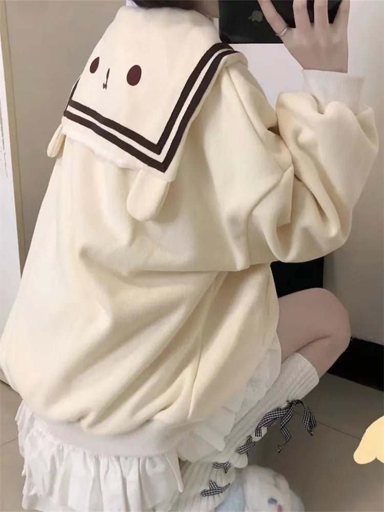 Kawaii Zip Up Sailor Collar Sweater