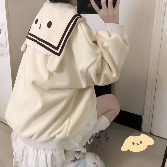 Kawaii Zip Up Sailor Collar Sweater
