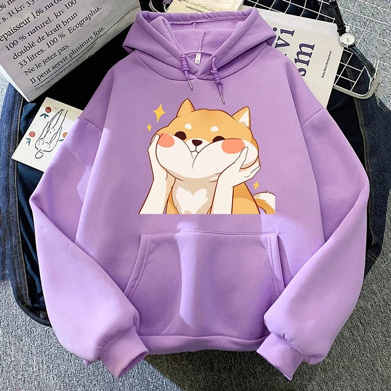 Kore Kawaii Cute Shiba Inu Graphic Hoodie Purple M