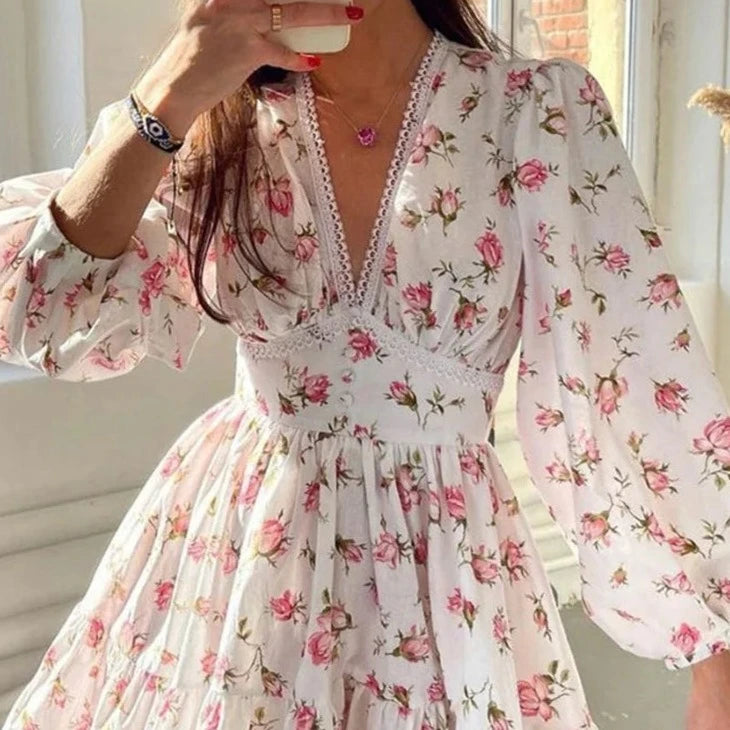 Cute Spring Floral Long Sleeve Mini Dress S Cute Spring Floral Long Sleeve Mini Dress S