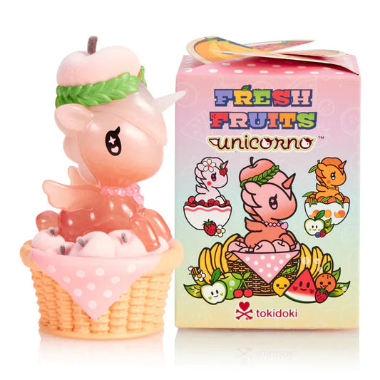 Unicorn-themed product with packaging labeled 'Fresh Fruits Unicorno' on a white background