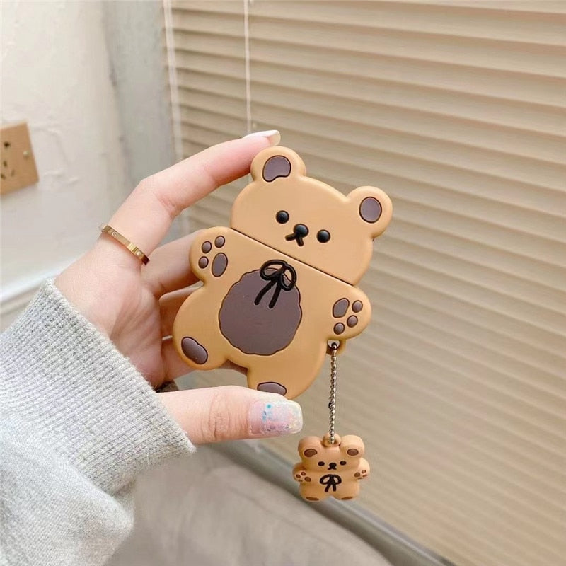 Hand Holding Kawaii Bear Cookie Airpods Case