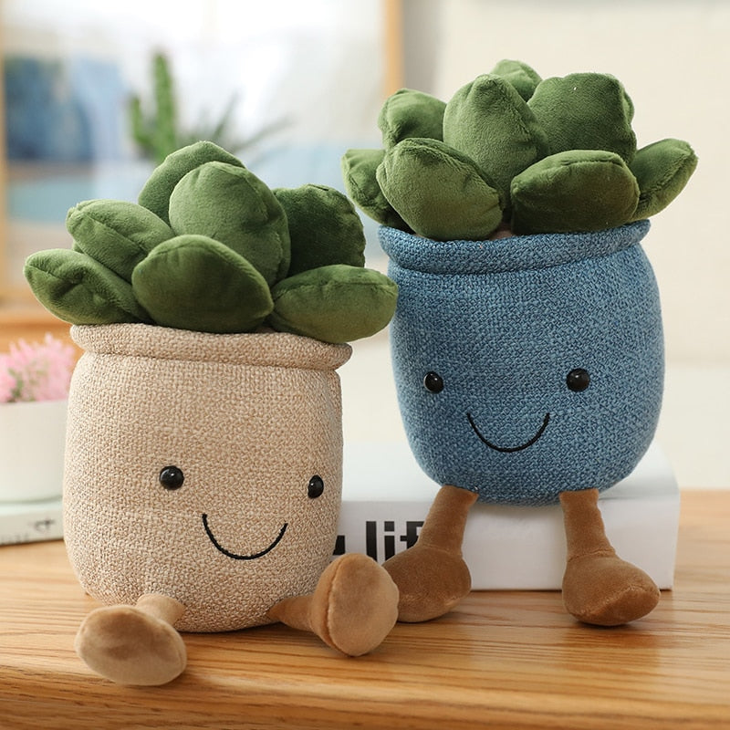 Kawaii Tan and Blue Potted Suculent Plushies