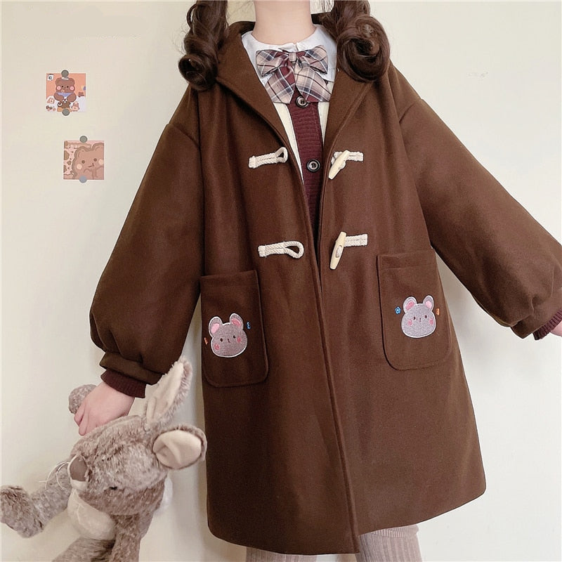 Kawaii Brown Hooded Winter Coat