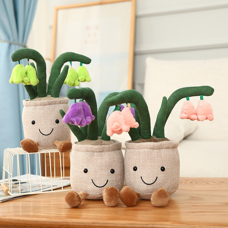 Kawaii Green, Purple, and PinkPotted Lily Plushies