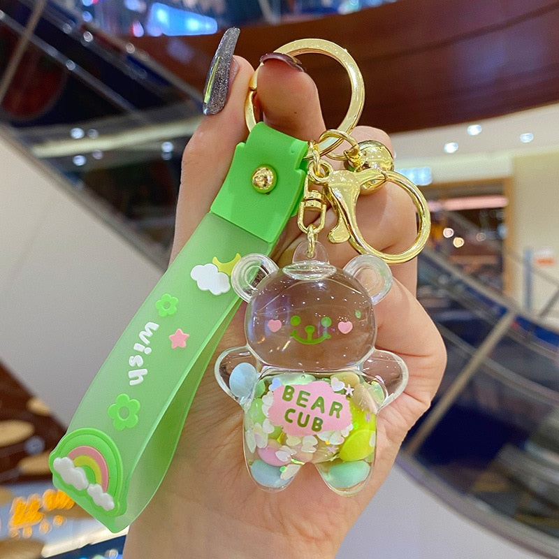 Kawaii Green Chubby Bear Quicksand Keychain