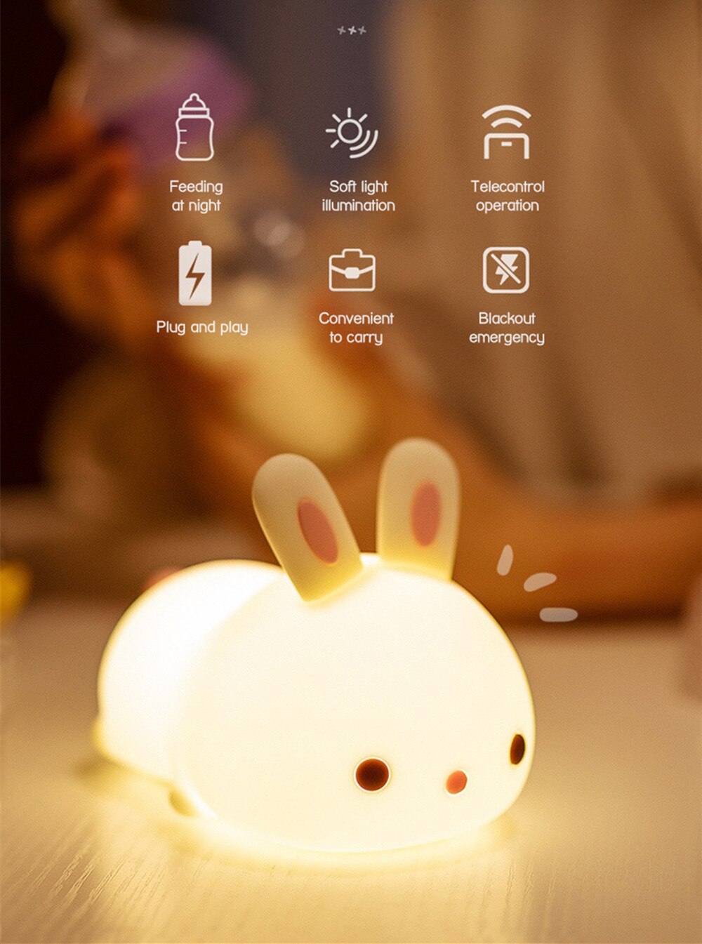 Adorable Bunny Night Light Lit Up