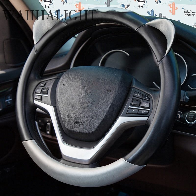 Kawaii White Cat Steering Wheel Cover