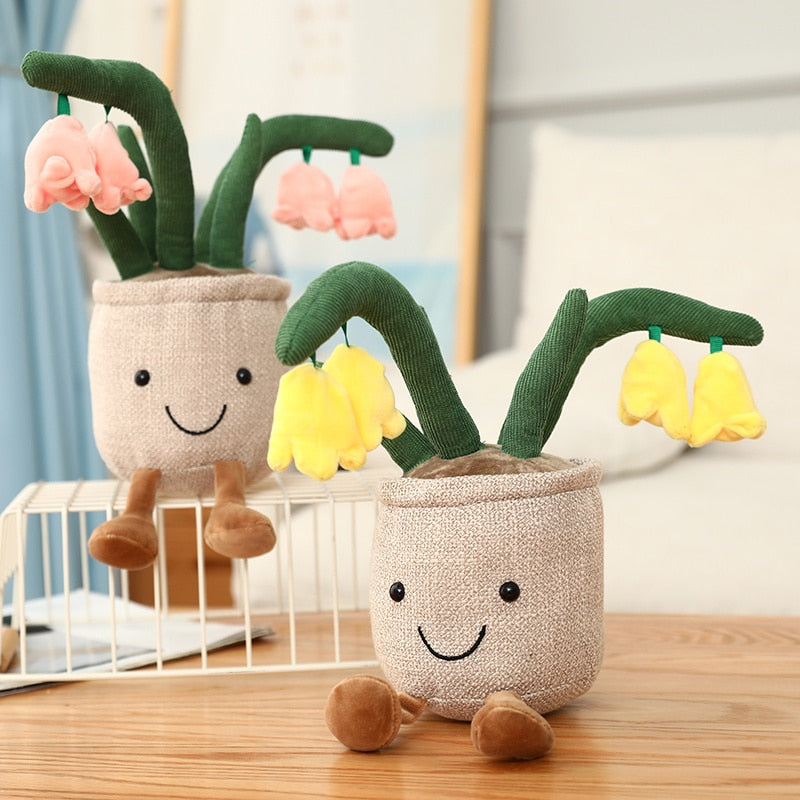 Kawaii Pink and Yellow Potted Lily Plushies