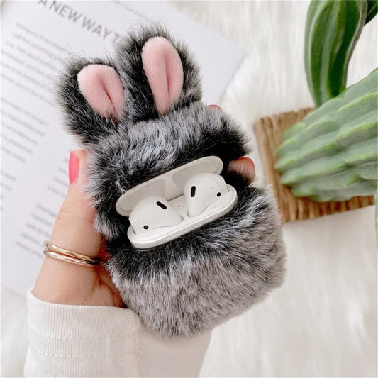 Kawaii Grey Plush Bunny Airpods Case