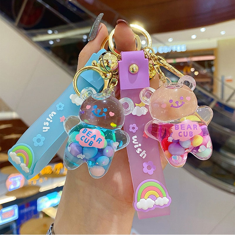 Kawaii Blue and Pink Chubby Bear Quicksand Keychains