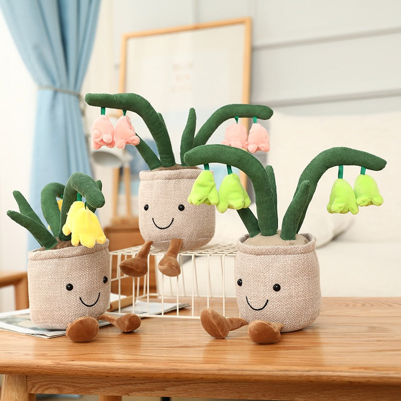 Kawaii Yellow, Pink, and Green Potted Lily Plushies