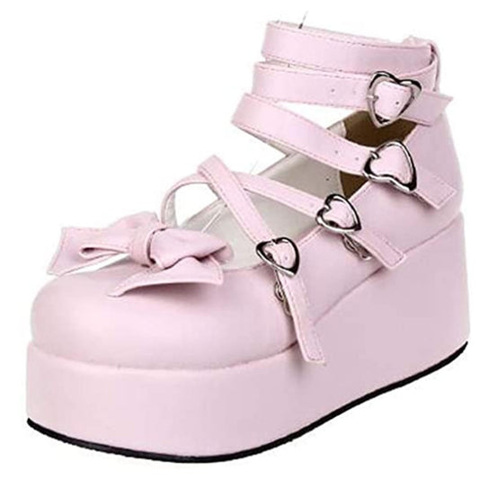 Kawaii Pink Mary Janes Wedges