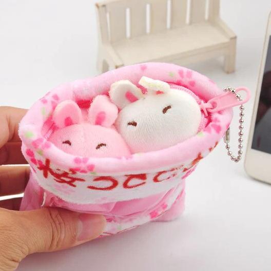 Kawaii Bunny Plushies Pudding Bag Key Chain Top View