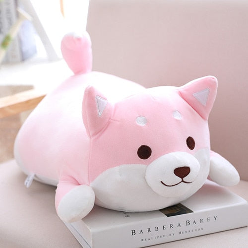 Kawaii Pink Shiba Inu Plushie With Eyes Open