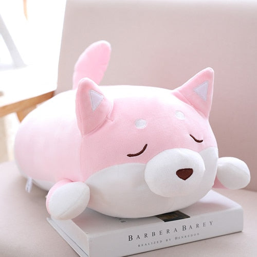 Kawaii Pink Shiba Inu Plushie With Eyes Closed
