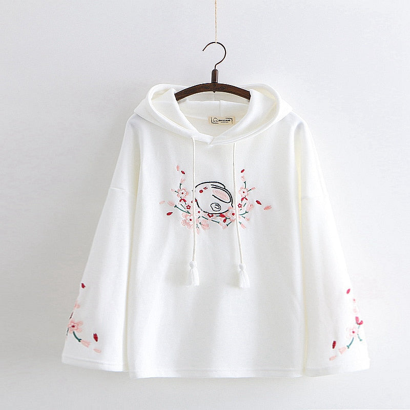 Kawaii Sakura Bunny Embroidered Hoodie