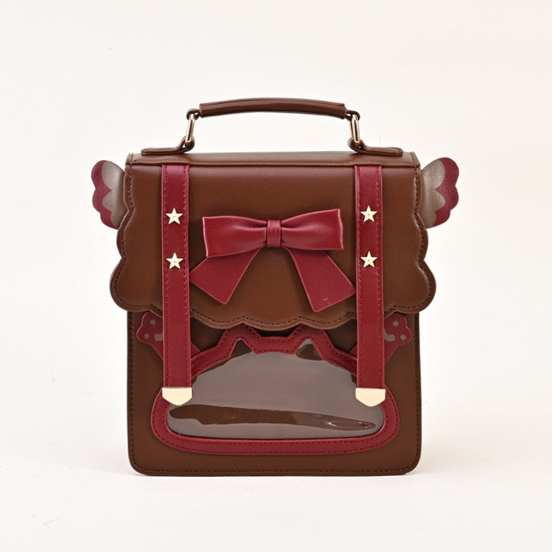Kawaii Brown and Dark Red Bow Backpack