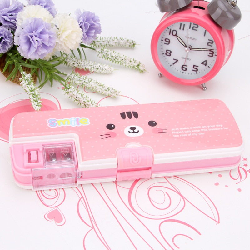 Kawaii Pink Cat Smiling Face Pencil Case