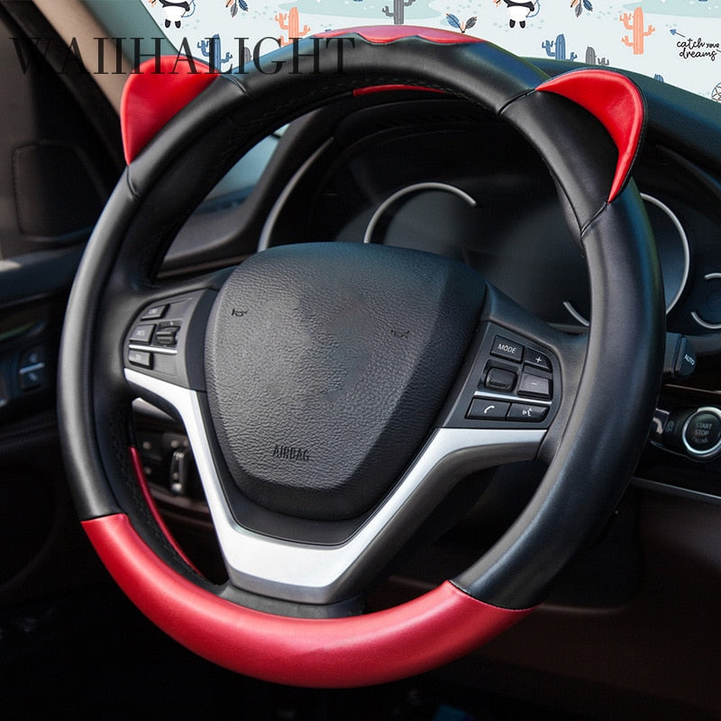 Kawaii Red Cat Steering Wheel Cover