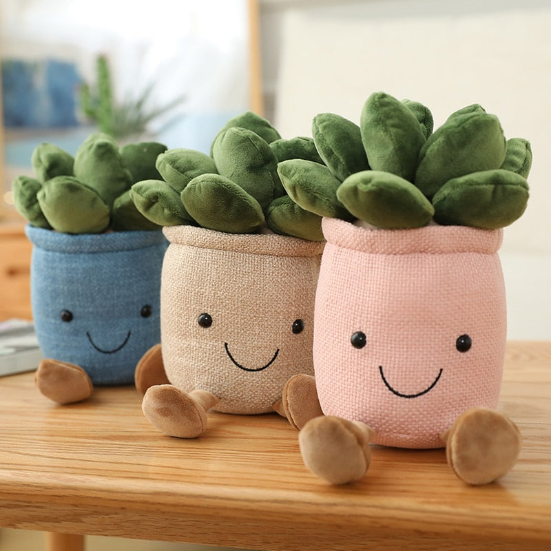 Kawaii Blue, Tan, and Pink Potted Suculent Plushies