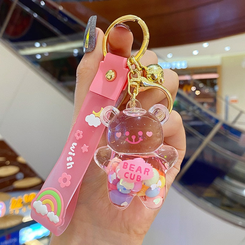 Kawaii Pink Chubby Bear Quicksand Keychain