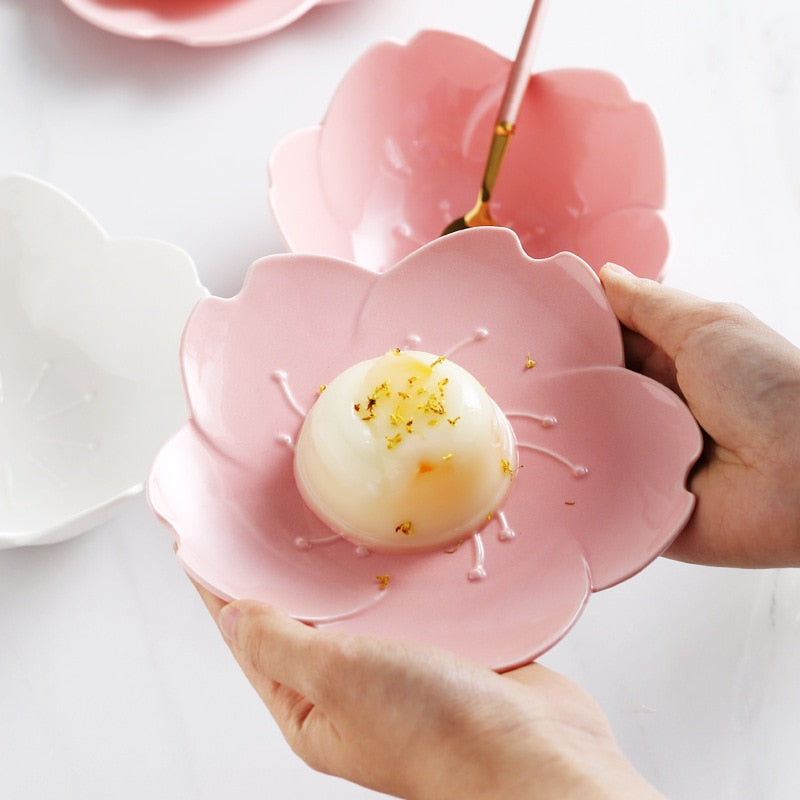 Kawaii Pink Cherry Blossom Plate with Food