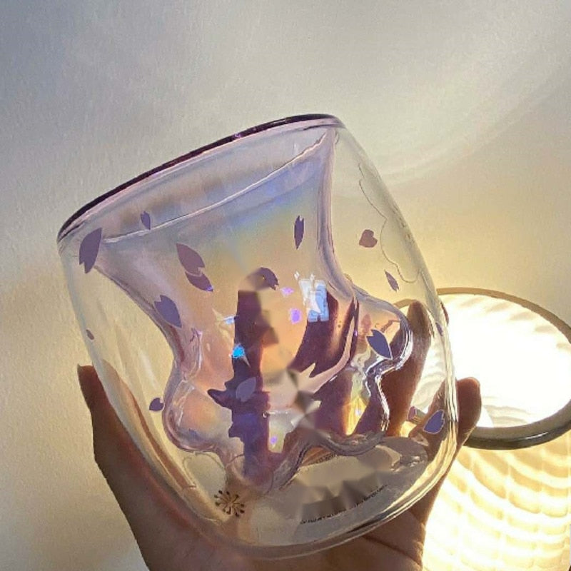 Kawaii Cherry Blossom Cat Paw Cup
