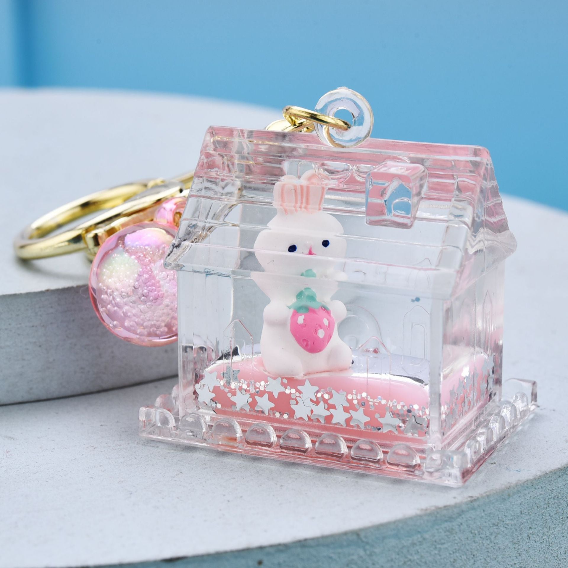 Pink Strawberry Bunny Kawaii Keychain