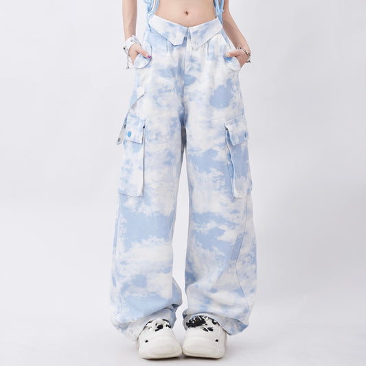 Kawaii Pastel Camouflage Cargo Pants in Blue