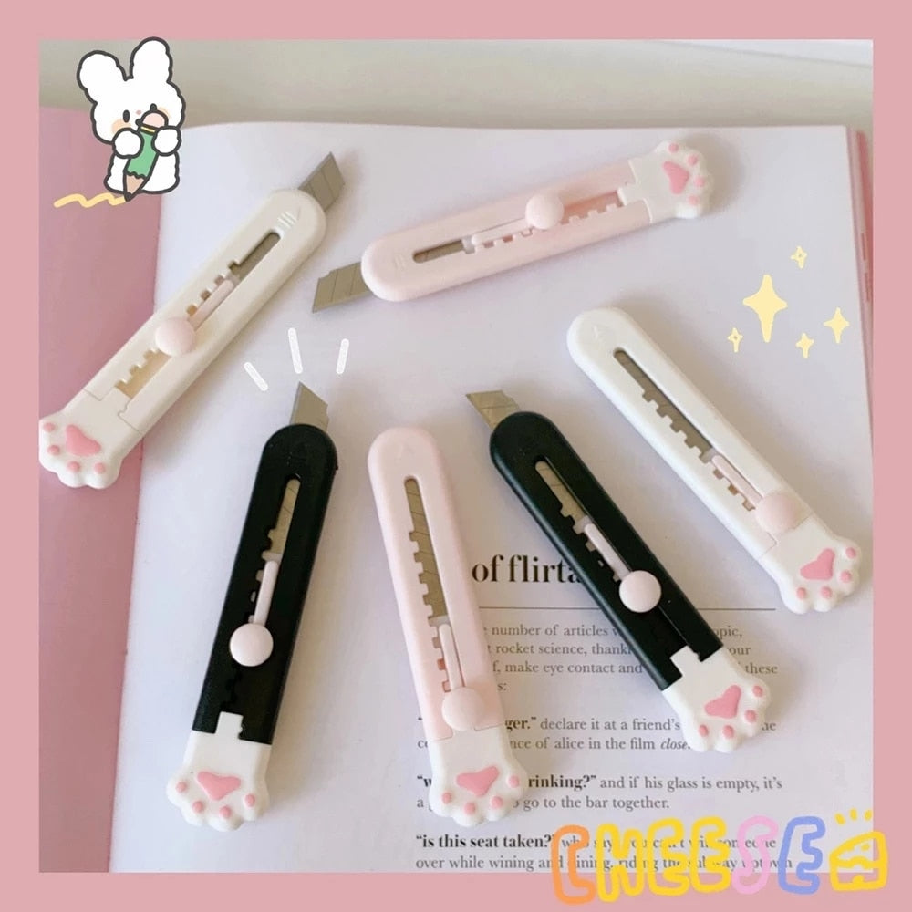 Pink, White, and Black Cat Paw Box Cutters