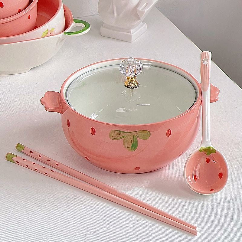 Kawaii Ceramic Strawberry Ramen Bowl