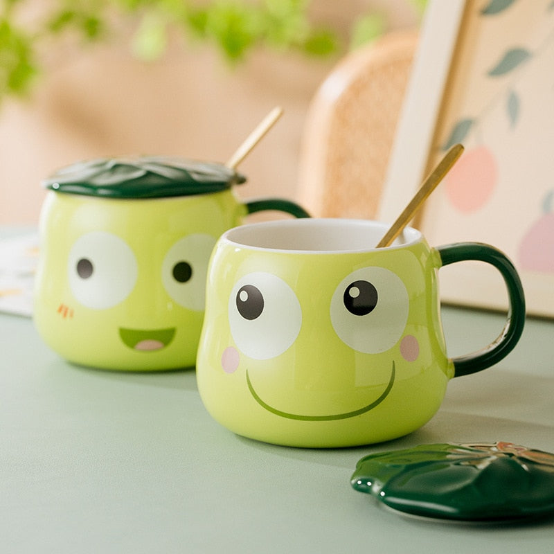 Kawaii Frog Mug With Lid & Spoon – Kore Kawaii