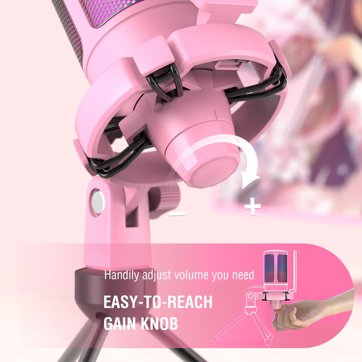 Kawaii Pink Condenser Microphone Gain Knob