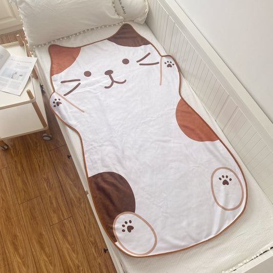 Kawaii Brown and White Neko Flannel Blanket