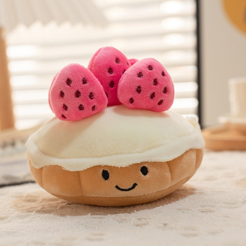 Kawaii Strawberry Cake Plushie With Pink Strawberries