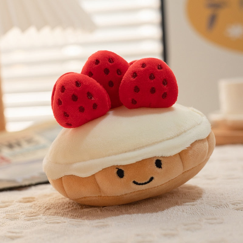 Kawaii Strawberry Cake Plushie With Red Strawberries
