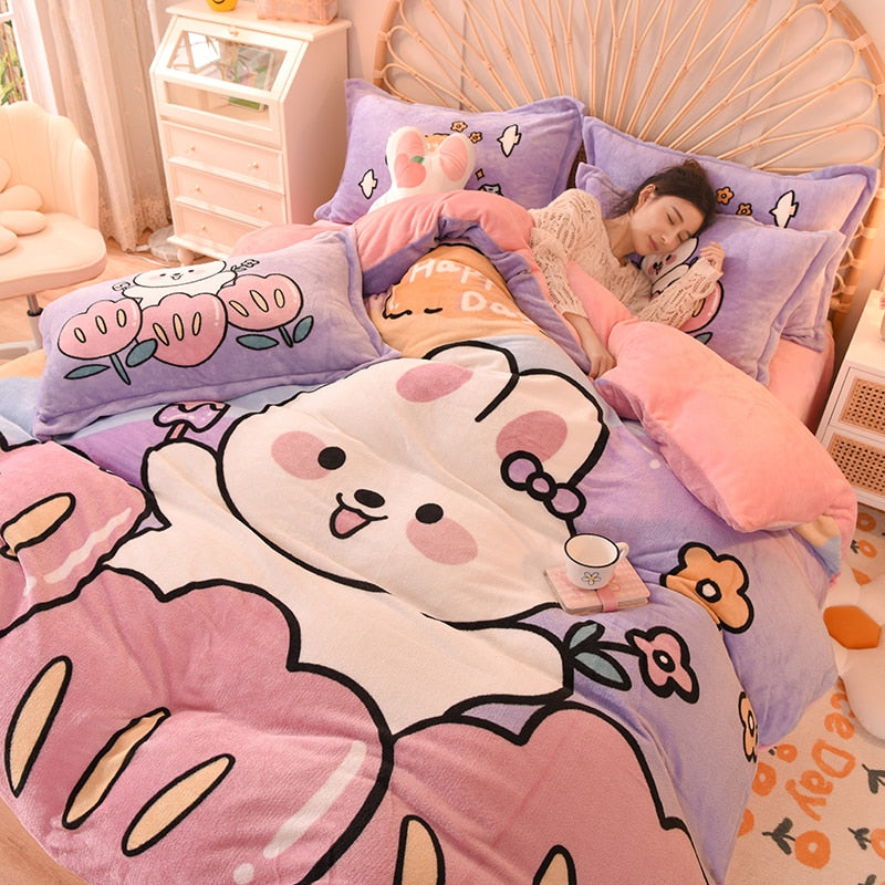 Kawaii Flannel Duvet Cover Sets