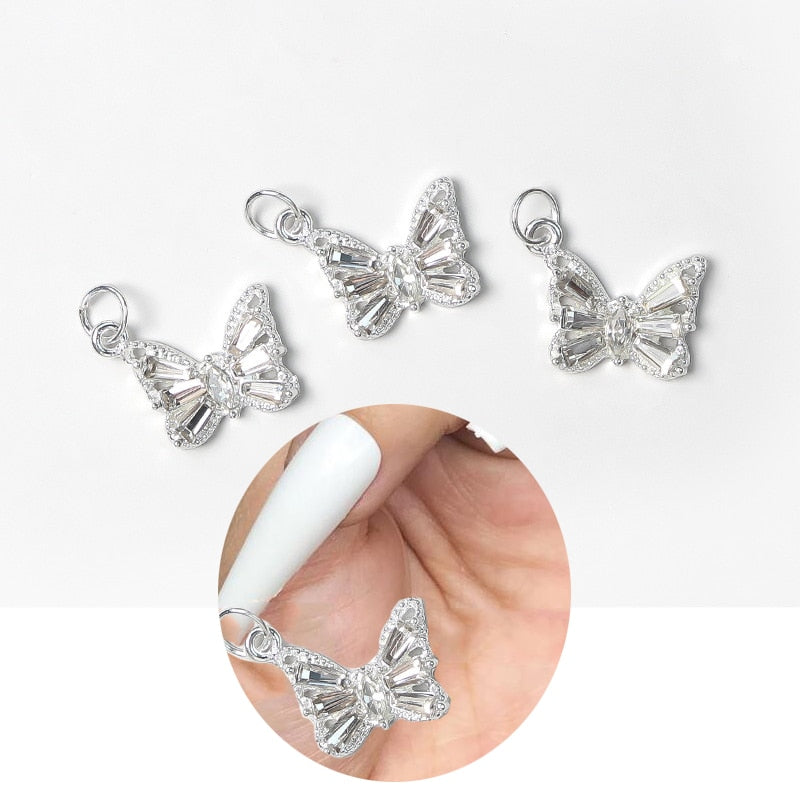Kawaii Silver Butterfly Nail Charms