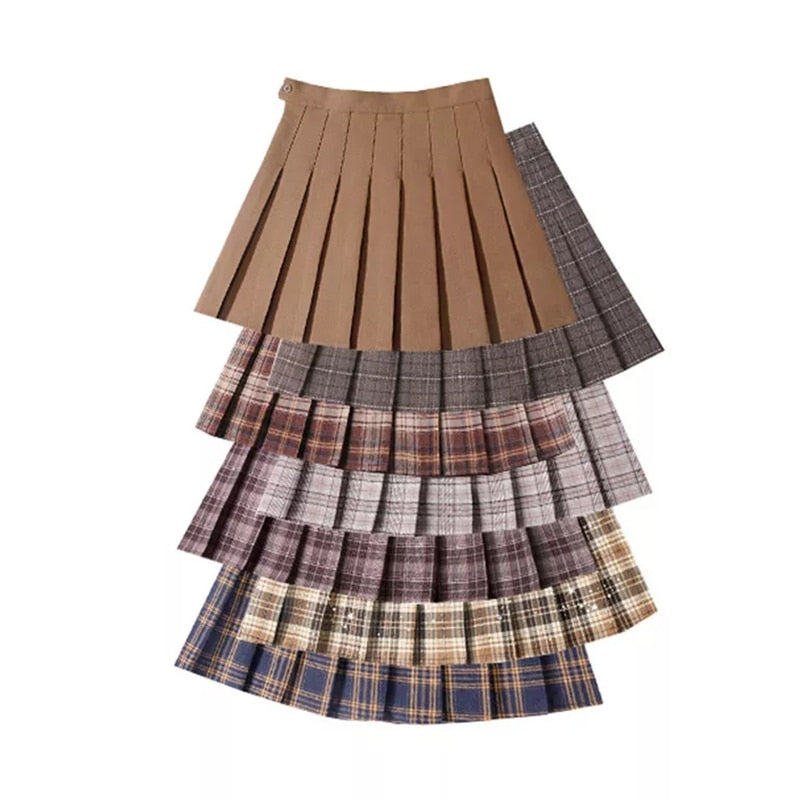 Kawaii Brown Pleated Mini Skirts