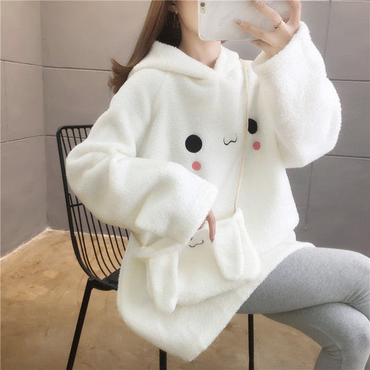 Kawaii White Loose Bunny Hoodie
